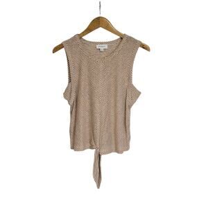 Evereve Tan White Striped Linen Blend Riley Tie Front Tank Sleeveless Top Small